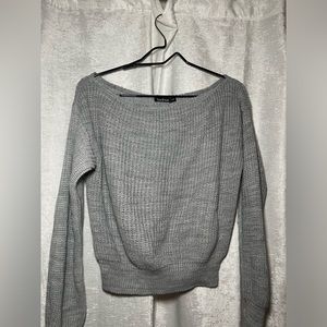 Gray Off The Shoulder Crochet Casual Sweater. Size S
